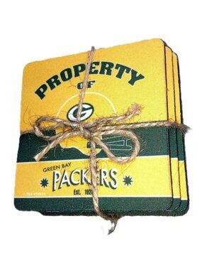 GREEN BAY Packers Yellow & Green Foam Coaster Set 4 Pack 4 x 4 inches